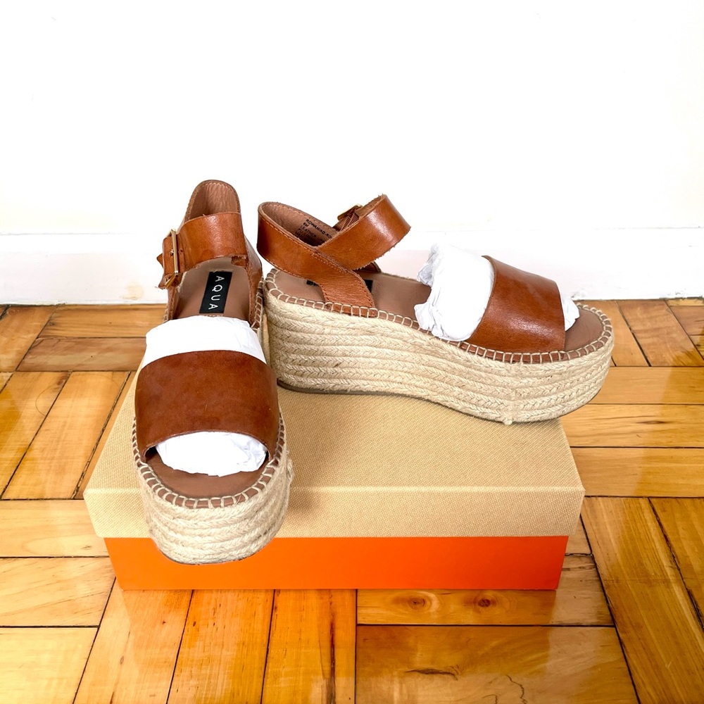 Aqua Rowan Leather Espadrille Platform Sandals
